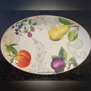Beautiful BonJour Orchard Harvest Stoneware Platter 13x9 Oval Print Pre-owned